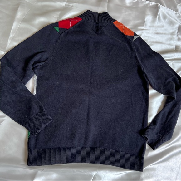 Tommy Hilfiger Argyle quarter zip blue red green tan orange sweater medium mens - Picture 4 of 4